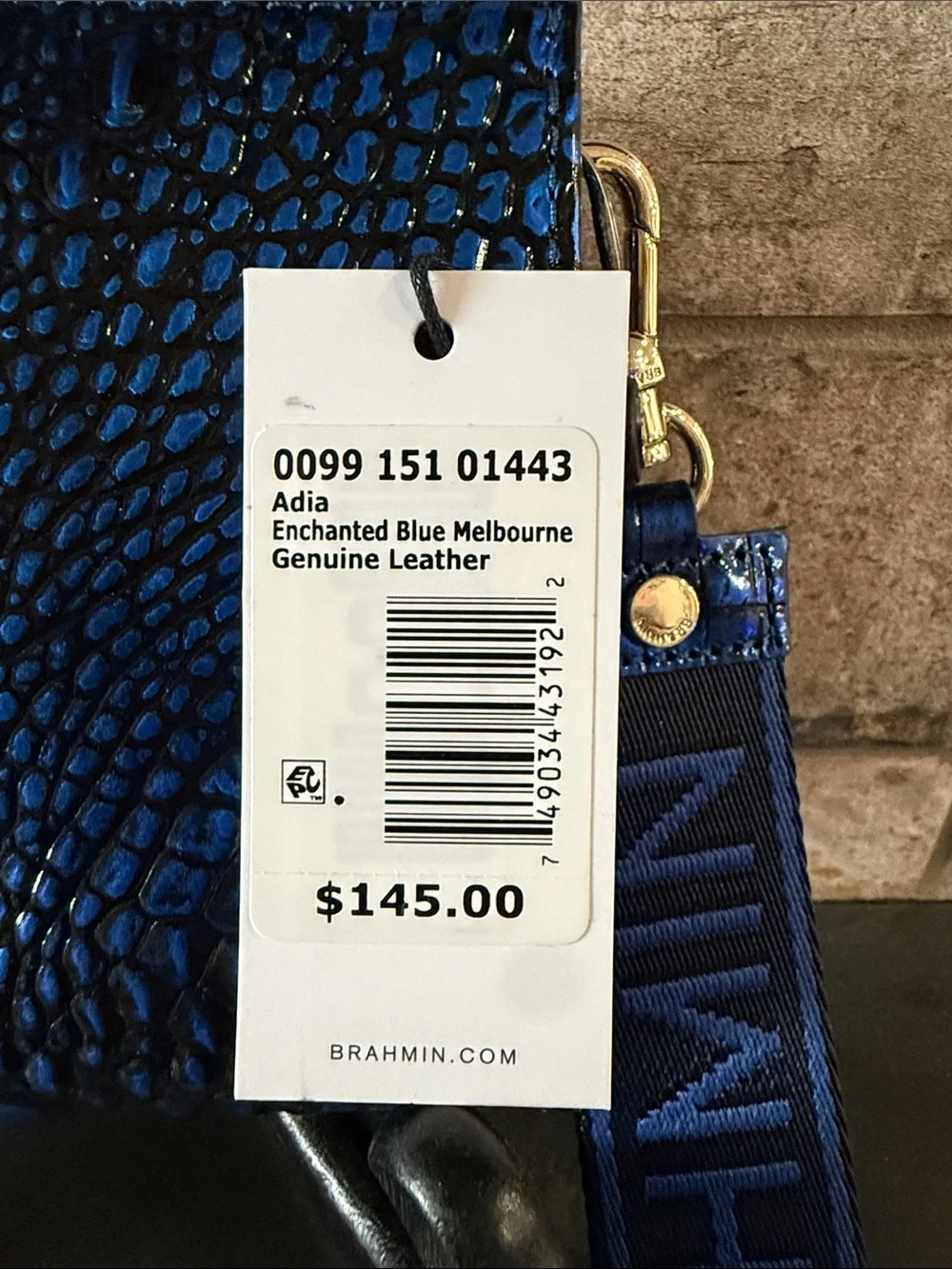 Brahmin Adia Enchanted Blue Croc-Embossed Leather Wristlet